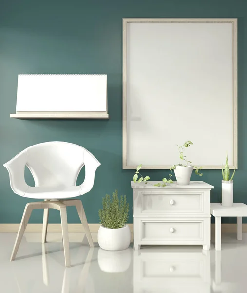 Mock up affisch ram med vitt skåp och dekoration växter på — Stockfoto