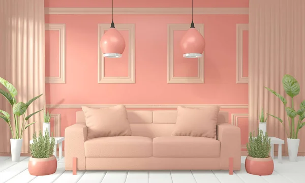 Mock up room color living coral interior design und dekoration. 3d — Stockfoto