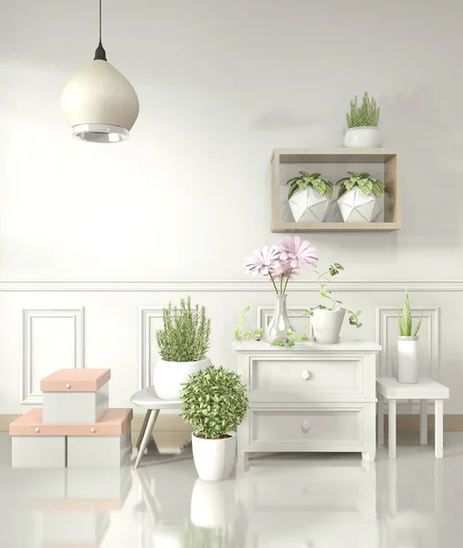 Maquette armoire blanche sur sol brillant chambre blanche et décoration — Photo
