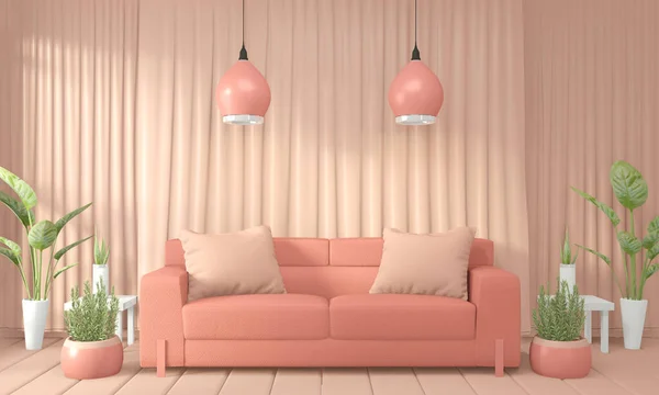 Mock up room color living coral interior design und dekoration. 3d — Stockfoto