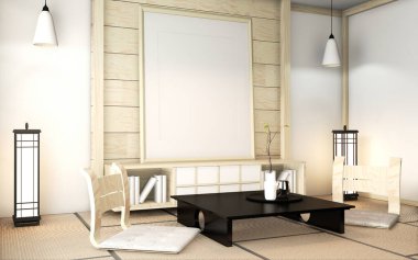Zen odasının iç tarafındaki ahşap duvar Tatami paspas zemininde posterli.