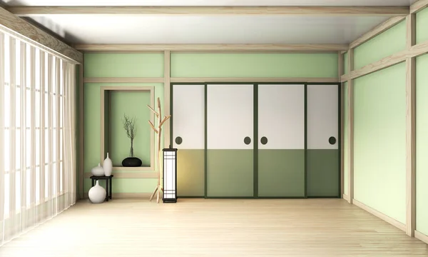 Ryokan zielony pokój zen bardzo japoński style.3d renderowania — Zdjęcie stockowe