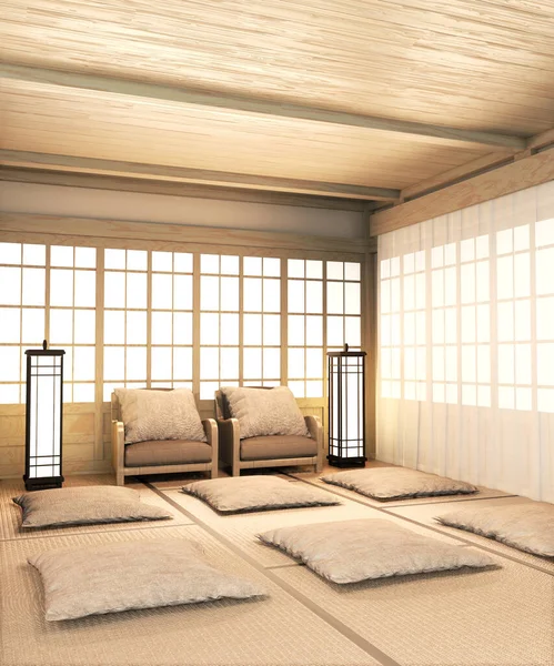 Big Ryokan, desain interior ruangan zen gaya Jepang dan kayu r — Stok Foto