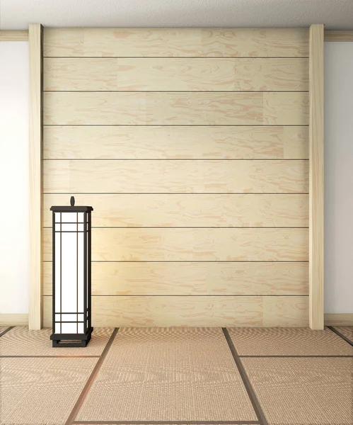 Habitación zen vacía muy japonesa con lámpara y tatami piso estera, wal —  Fotos de Stock
