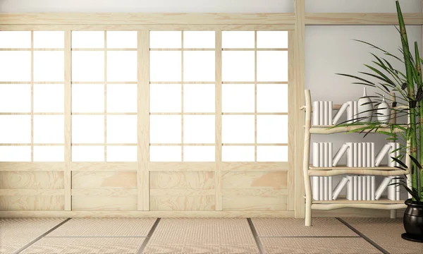 Ryokan Pokój pusty zen bardzo japoński styl z podłogą matową tatami. — Zdjęcie stockowe