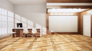 Ofisteki masasını kurgula. 3d oluşturma