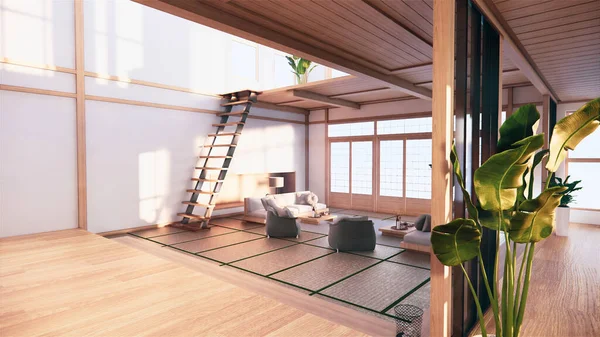 Interior Gaya Jepang Dari Lantai Pertama Sebuah Rumah Dua Lantai — Stok Foto