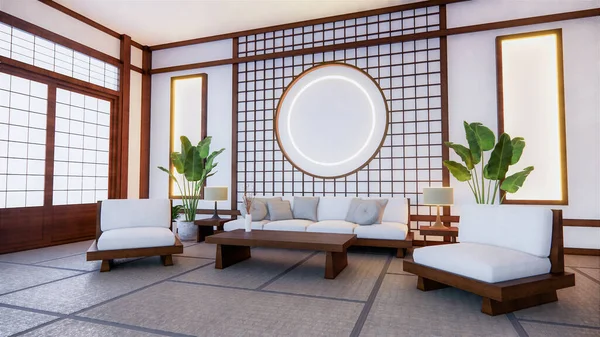 Sofá Estilo Japonés Habitación Japón Fondo Blanco Proporciona Una Ventana —  Fotos de Stock