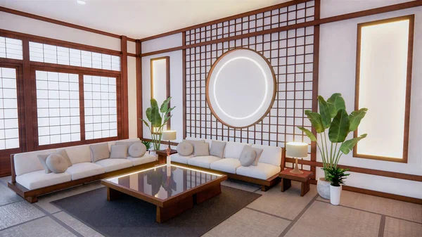 Sofá Estilo Japonés Habitación Japón Fondo Blanco Proporciona Una Ventana —  Fotos de Stock