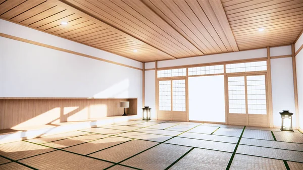 Kamar Jepang Tropis Gaya Interior Ruangan Kosong Besar Mock Rendering — Stok Foto