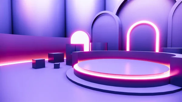Concept Gradients Purple Blue Abstract Podium Showcase Rendering — Stock Photo, Image