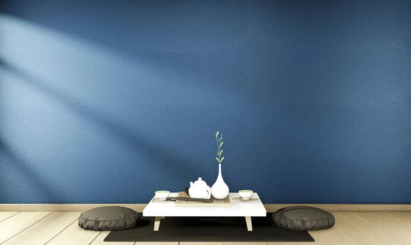 Interior Simular Estilo Chinês Escuro Azul Quarto Interior Renderização — Fotografia de Stock