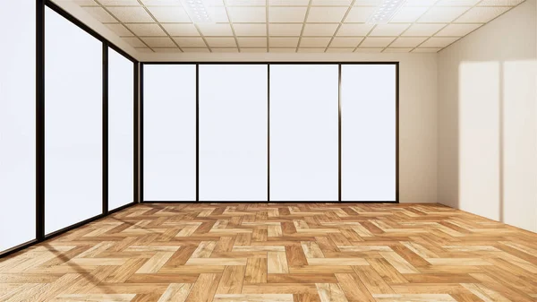 Prázdný Interiér Místnosti Dřevěnou Podlahou Bílém Pozadí Vykreslování — Stock fotografie