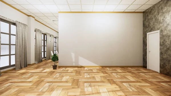 Interior Habitación Vacía Con Suelo Madera Sobre Fondo Pared Blanco —  Fotos de Stock