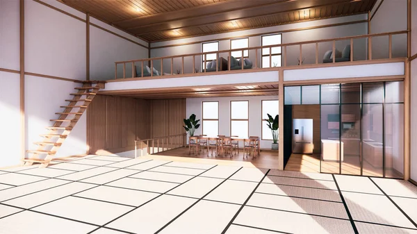 Японський Стиль Інтер Єру Першого Поверху Двоповерховому Будинку Візуалізація — стокове фото