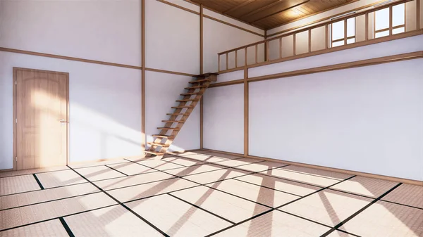 Interior Estilo Japonês Primeiro Andar Uma Casa Dois Andares Renderização — Fotografia de Stock
