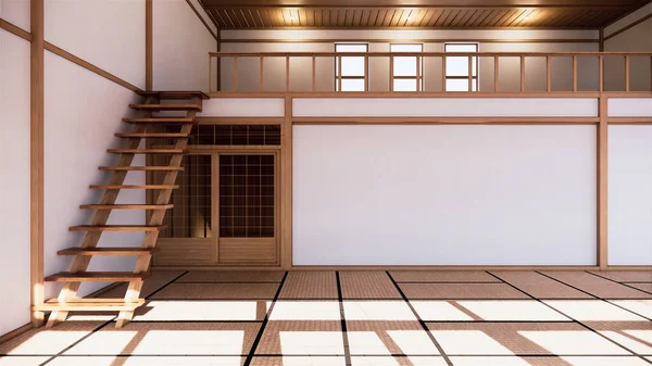 Interior Estilo Japonês Primeiro Andar Uma Casa Dois Andares Renderização — Fotografia de Stock