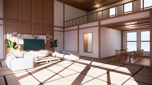 Szafka Telewizyjna Półka Projekt Ściany Zen Wnętrza Salonu Japoński Styl — Zdjęcie stockowe