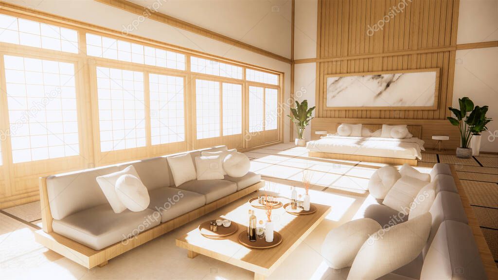 Sofa japanese style on room  japan and the white backdrop provides a window for editing.3D rendering