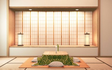 kotatsu alçak masa ve yastık tatami mat, oda japan3D kırmızılaştırma