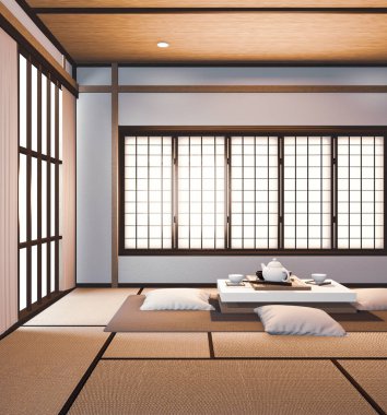 Modern tropikal tarzda raf duvarı tasarımı - boş oda iç tasarımı - minimal tasarım. 3d oluşturma