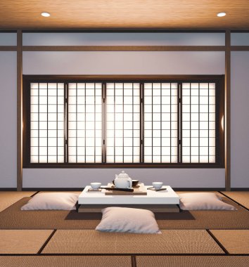 Modern tropikal tarzda raf duvarı tasarımı - boş oda iç tasarımı - minimal tasarım. 3d oluşturma