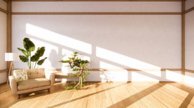 Japonya 'daki koltuk ve beyaz arkaplan 3D görüntüleme için bir pencere sağlar