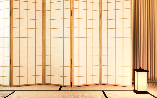 Japansk Partition Papper Trä Design Vardagsrum Tatami Golvet Rendering — Stockfoto