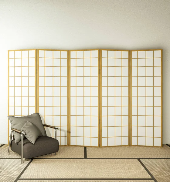 Partición Papel Diseño Madera Sillón Sala Estar Tatami Floor Rendering —  Fotos de Stock
