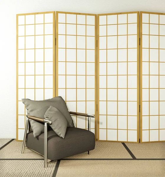 Desain Dan Kursi Kayu Partisi Ruang Tamu Tatami Floor Rendering — Stok Foto
