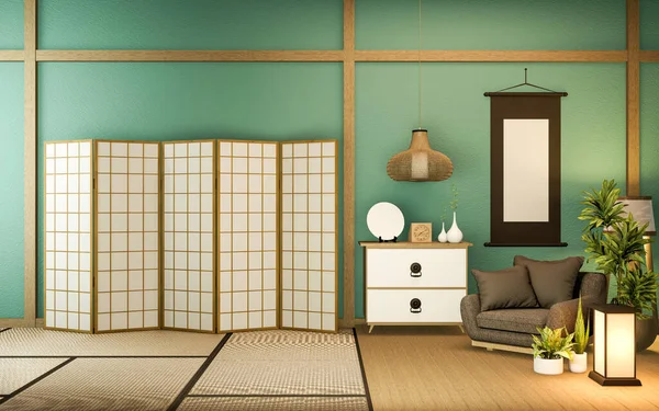 Japanse Partitie Papier Houten Ontwerp Muntkamer Tatami Vloer Rendering — Stockfoto