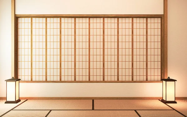 Ide Ruang Kosong Putih Desain Interior Jepang Perender — Stok Foto