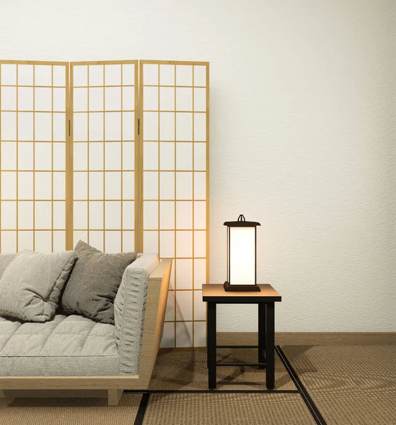 Interieur Mit Samtsofa Auf Leerem Weißen Wandhintergrund Japanischen Stil Rendering — Stockfoto