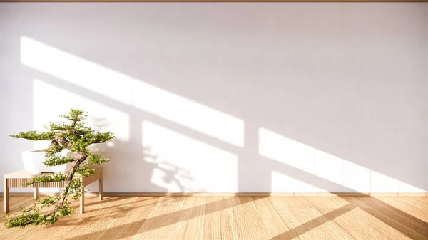 Árbol Bonsai Gabinete Madera Sala Pared Estilo Zen Decoraion Diseño — Foto de Stock