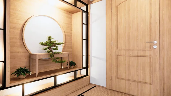 Rafların dizaynı, oturma odasının iç tasarımı, Japon tarzı 3D.