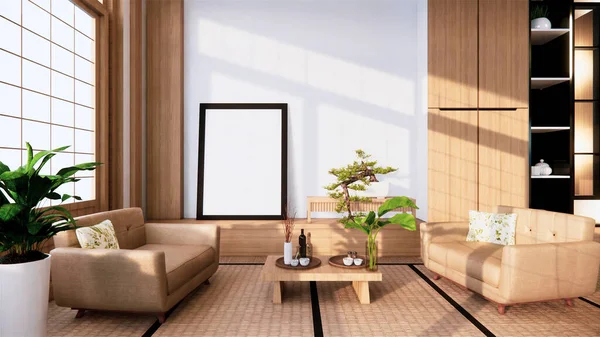 Sofá Estilo Japonés Habitación Japón Fondo Blanco Proporciona Una Ventana —  Fotos de Stock