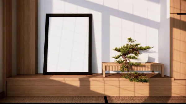 Shelf wall design zen interior of living room japanese style.3d rendering