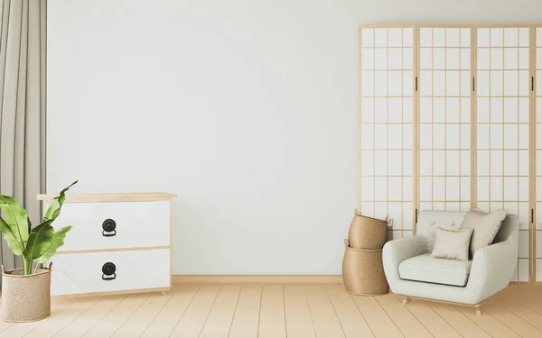 Sessel Minimalistisch Und Holzschrank Modernen Weißen Raum Japanisch Rendering — Stockfoto
