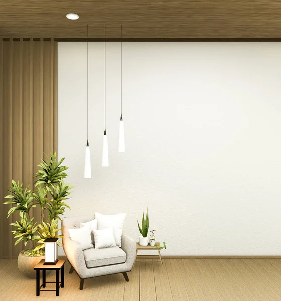白色热带禅室室内设计 模仿日本风格 3D渲染 — 图库照片