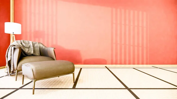 Diseño Interior Tiene Sillón Habitación Roja Vacía Diseño Japonés Representación — Foto de Stock