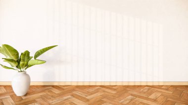 Boş odaların iç kısımlarına ahşap döşeme döşemeleri dikiyor. 3B görüntüleme