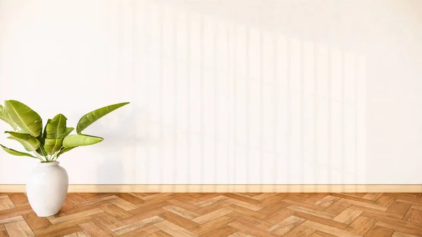 Plants decoration on empty room interior with wooden floor. 3D rendering