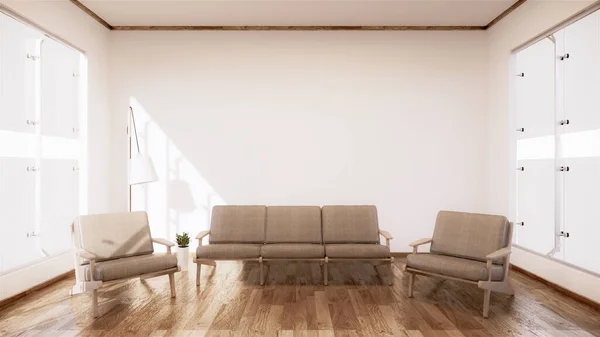 Vintage Sofá Design Japão Madeira Quarto Interior Piso Madeira Renderização — Fotografia de Stock