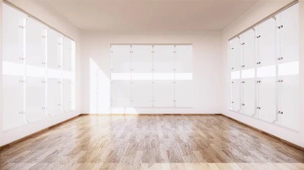 Vintage empty room interior with wooden floor on white wall background. 3D rendering