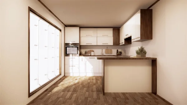 Vintage Cocina Habitación Interior Japonés Style Rendering — Foto de Stock