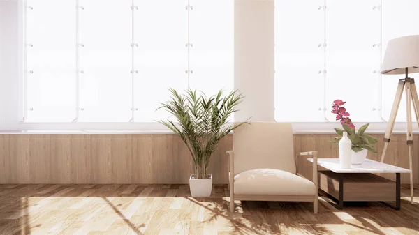 Odanın Japon Stili Dekorasyonu Modern Stil Ile Birleştirildi Koltuk Bitki — Stok fotoğraf