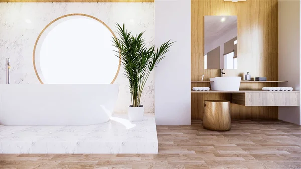 Badezimmer Innen Badewanne Mit Weißer Wand Und Holzboden Darstellung — Stockfoto