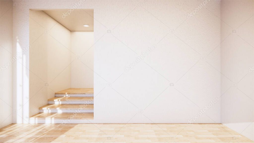Interior empty room in wooden floor on white wall background. 3D rendering