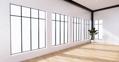 Ahşap zemin 3D döşeme üzerine beyaz tuğla duvar tasarımı ile dahili çatı katı tarzı