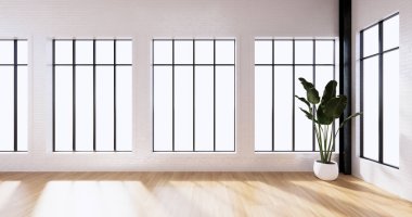 Ahşap zemin 3D döşeme üzerine beyaz tuğla duvar tasarımı ile dahili çatı katı tarzı